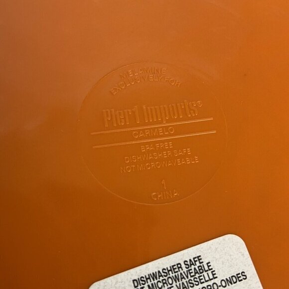 Pier 1 Carmelo Salad Luncheon Plates Set of 4 Orange Crackle Melamine Rustic - Picture 5 of 6